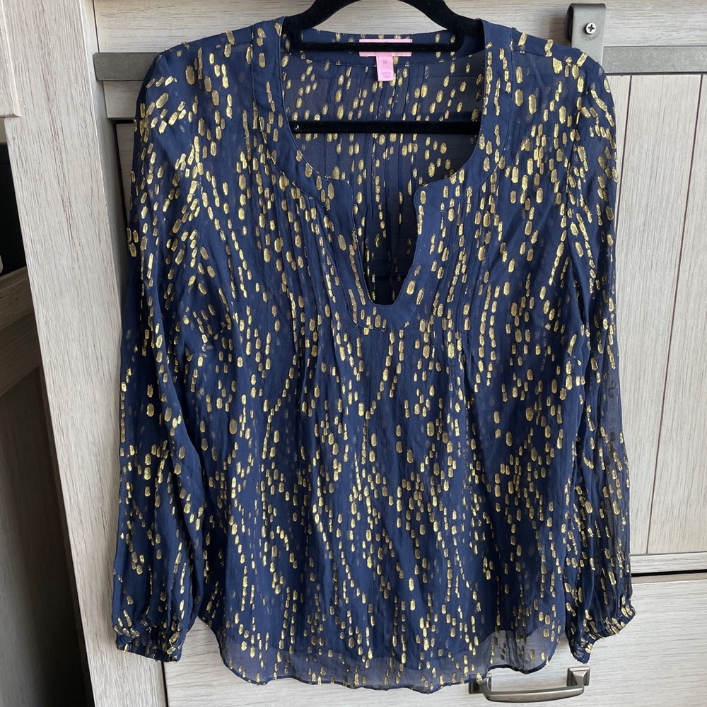 Lilly Pulitzer Size M Colby silk & metallic top